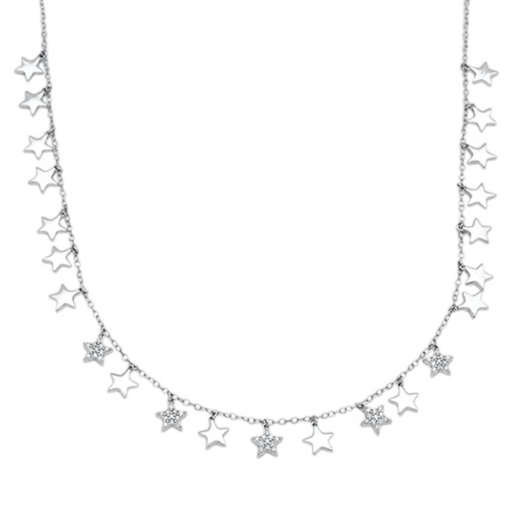 DIAMOND CLOSEOUT!  .24cts 14kt White Gold Round Diamond Stars Pendant Necklace 18" Long