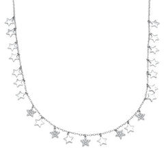 DIAMOND CLOSEOUT!  .24cts 14kt White Gold Round Diamond Stars Pendant Necklace 18" Long