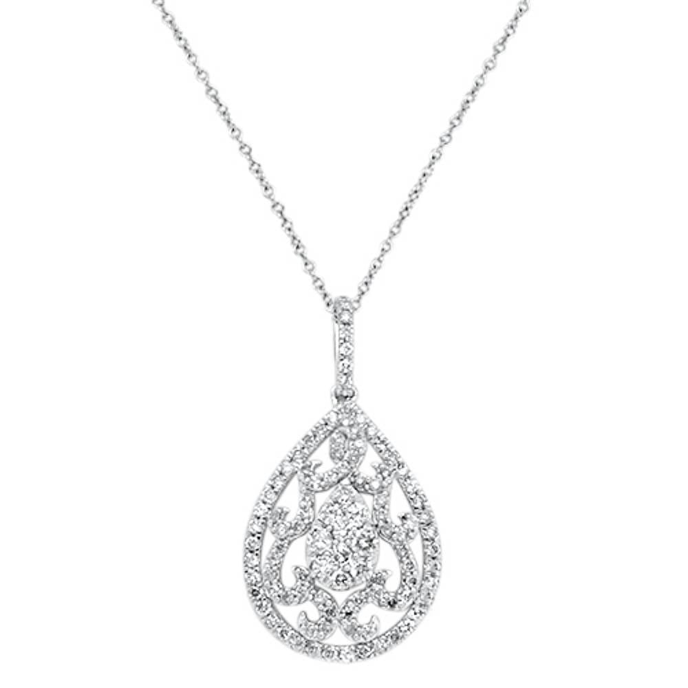 DIAMOND CLOSEOUT! .98cts 14kt White Gold Round Diamond Antique Filigree Pendant Necklace 18"