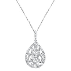 DIAMOND CLOSEOUT! .98cts 14kt White Gold Round Diamond Antique Filigree Pendant Necklace 18"