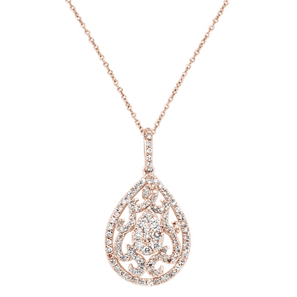 DIAMOND CLOSEOUT! 1.01ct 14k Rose Gold Pear Tear Drop Diamond Filigree Pendant Necklace 18"