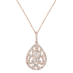 DIAMOND CLOSEOUT! 1.01ct 14k Rose Gold Pear Tear Drop Diamond Filigree Pendant Necklace 18"