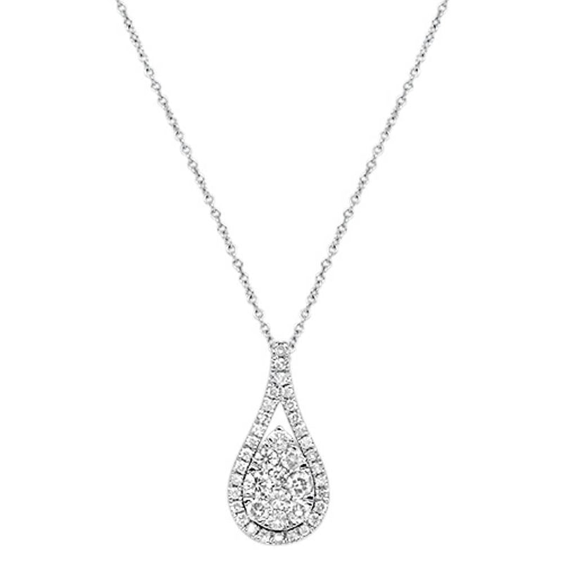DIAMOND CLOSEOUT! .74cts 14kt White Gold Round Diamond Antique Drop Pendant Necklace 18" Long