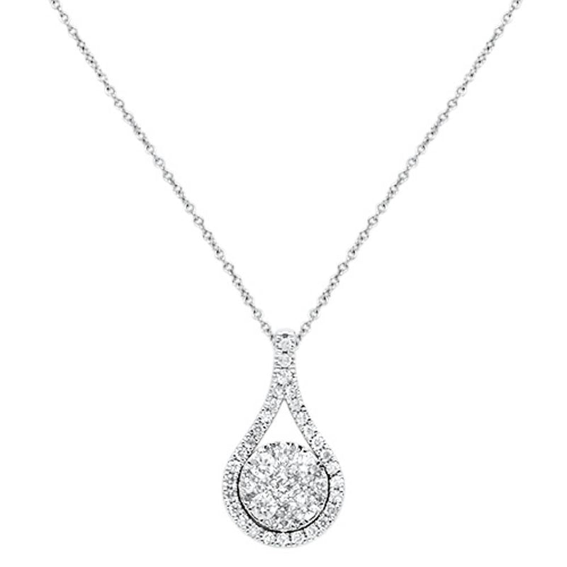 DIAMOND CLOSEOUT!  .79cts 14kt White Gold Round Diamond Drop Pendant Necklace 18" Long