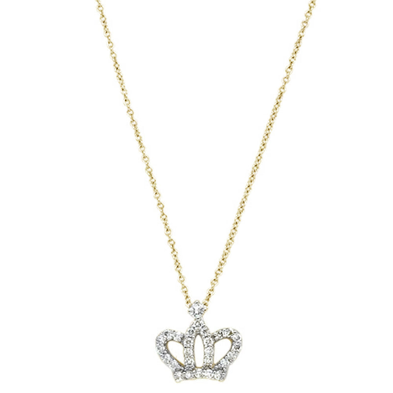 DIAMOND CLOSEOUT! .23ct 14kt Yellow Gold Round Diamond Crown Princess Pendant Necklace 18"