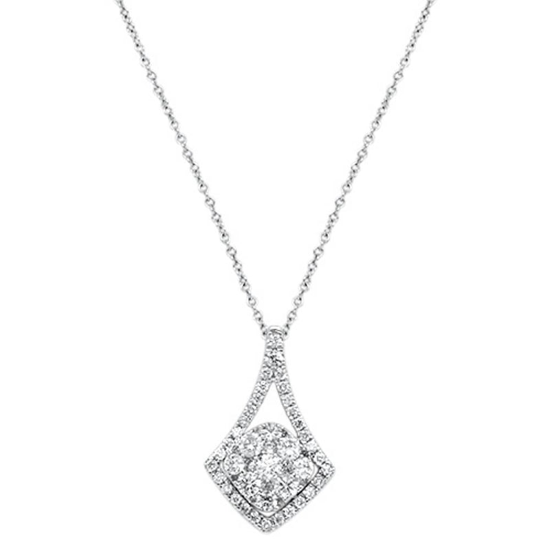 DIAMOND CLOSEOUT!  .73cts 14kt White Gold Round Diamond Unique Pendant Necklace 18" Long