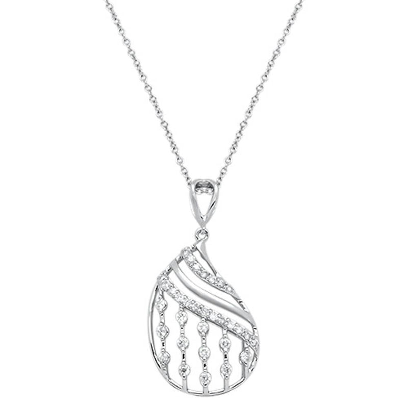 DIAMOND CLOSEOUT! .35cts 14kt White Gold Round Diamond Filigree Pendant Necklace 18" Long