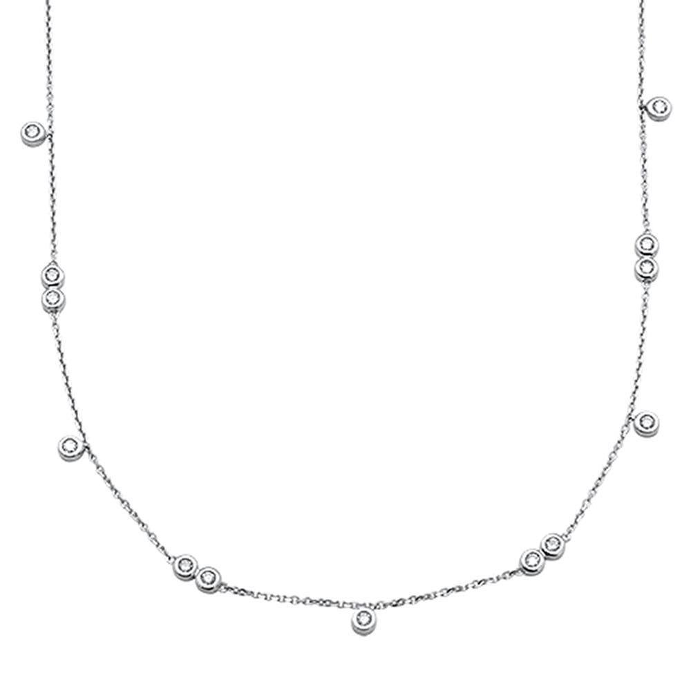 DIAMOND CLOSEOUT!  .35cts 14kt White Gold Round Diamond Station Pendant Necklace 18" Long