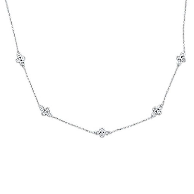 DIAMOND CLOSEOUT! .26cts 14kt White Gold Round Diamond Station Pendant Necklace 18" Long