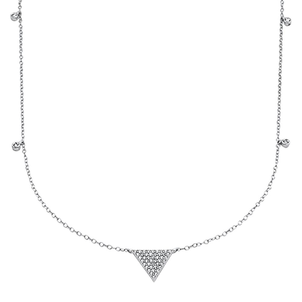DIAMOND CLOSEOUT!  .24cts 14kt White Gold Round Diamond Triangle Pendant Necklace 18" Long