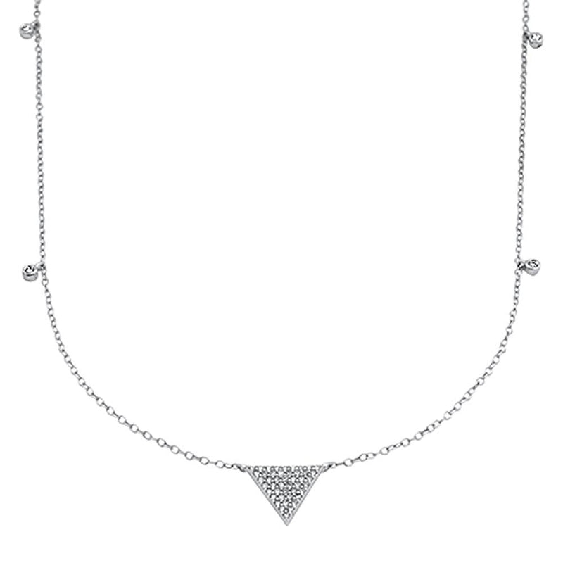 DIAMOND CLOSEOUT!  .24cts 14kt White Gold Round Diamond Triangle Pendant Necklace 18" Long