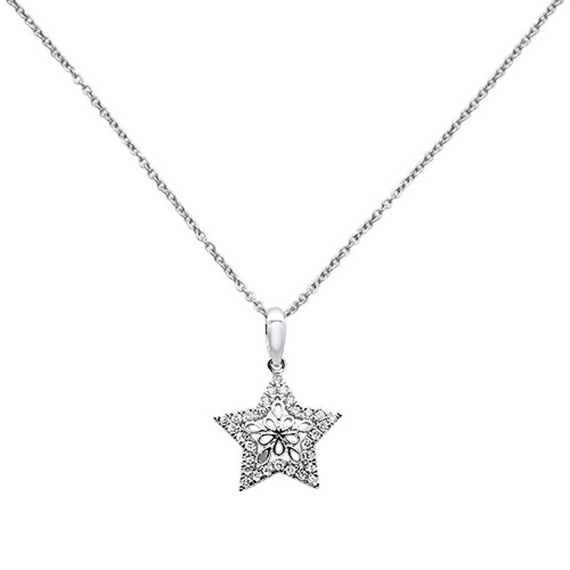 DIAMOND CLOSEOUT!  .17ct 14k White Gold Diamond Filigree Star Pendant