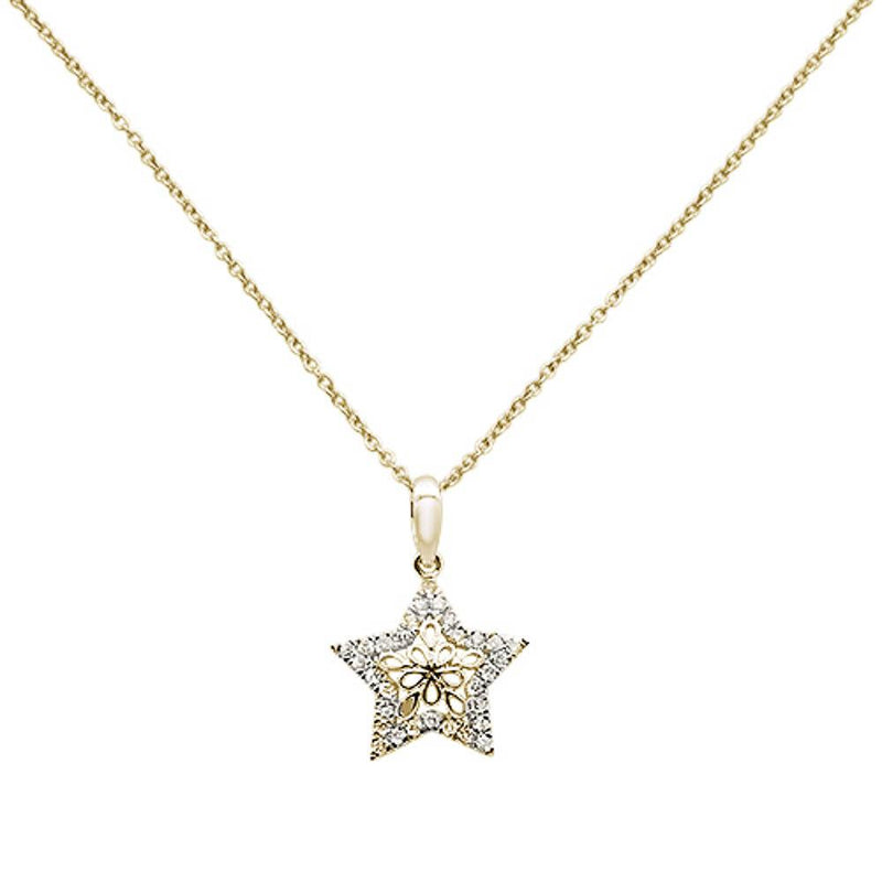 DIAMOND CLOSEOUT!  .17ct 14k Yellow Gold Diamond Filigree Star Pendant Necklace 18" Long