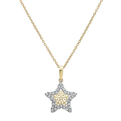 DIAMOND CLOSEOUT! .18ct 14k Yellow Gold Diamond Star Charm Pendant Necklace 18"Long