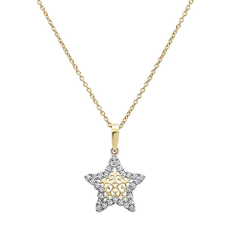 DIAMOND CLOSEOUT! .18ct 14k Yellow Gold Diamond Star Charm Pendant Necklace 18"Long