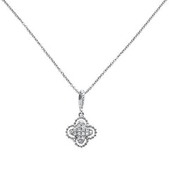 DIAMOND CLOSEOUT! .08ct 14k White Gold Antique Flower Diamond Pendant Necklace 18" Long Chain