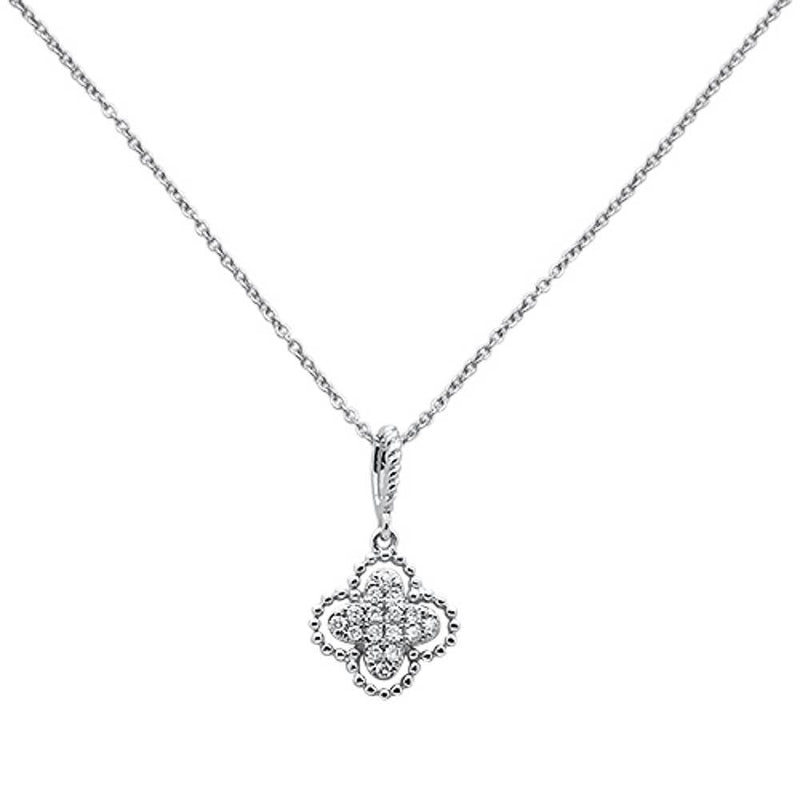DIAMOND CLOSEOUT! .08ct 14k White Gold Antique Flower Diamond Pendant Necklace 18" Long Chain