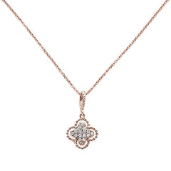 DIAMOND CLOSEOUT! .09ct 14k Rose Gold Antique Flower Diamond Pendant 18" Long Chain