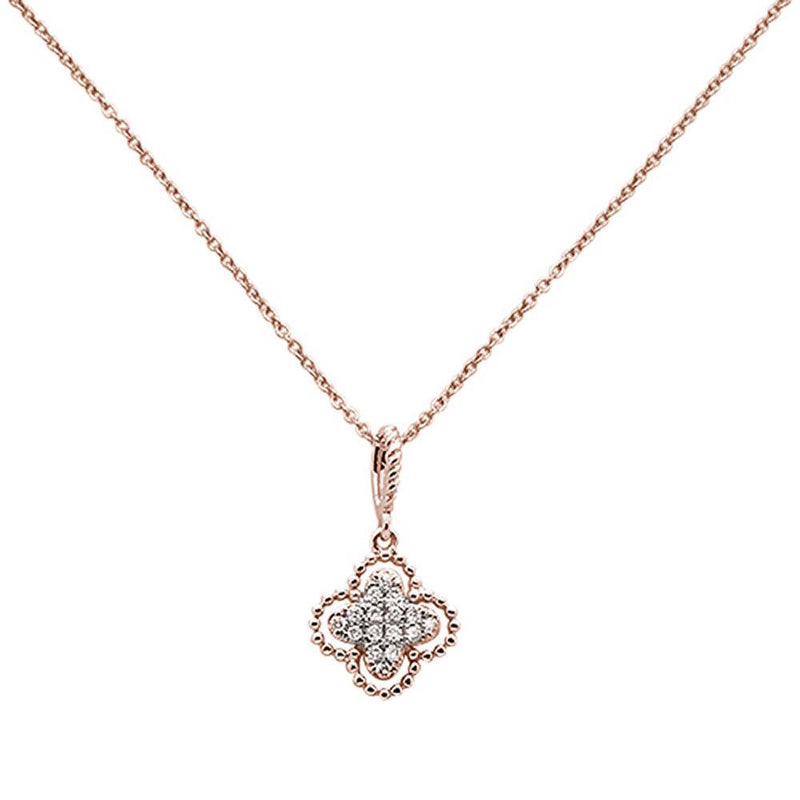 DIAMOND CLOSEOUT! .09ct 14k Rose Gold Antique Flower Diamond Pendant 18" Long Chain