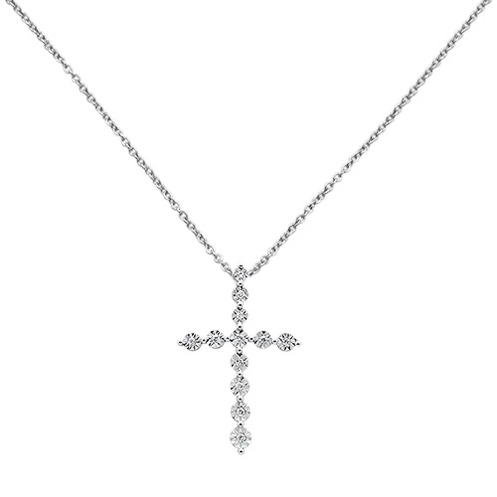 DIAMOND CLOSEOUT!  .09ct 14k White Gold Diamond Cross Pendant Necklace 18" Long