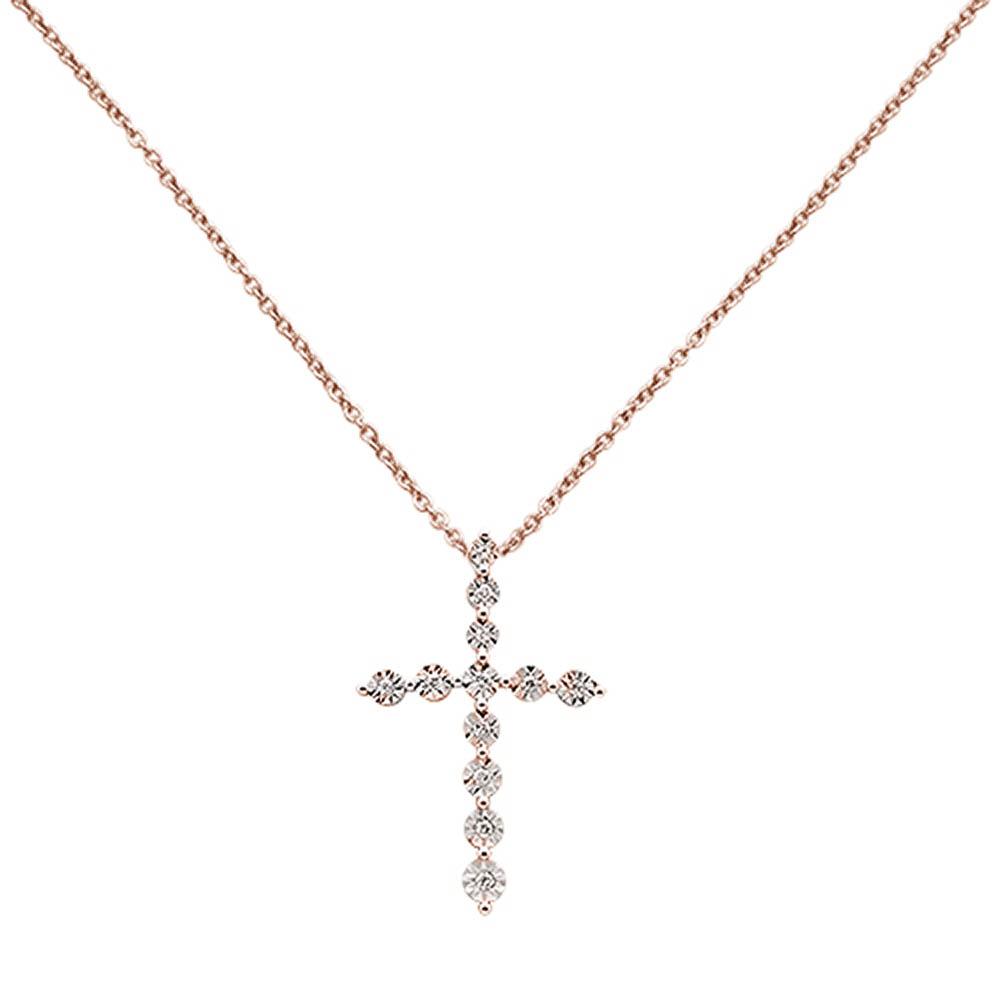 DIAMOND CLOSEOUT!  .08ct 14k Rose Gold Diamond Cross Pendant Necklace 18" Long