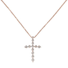 DIAMOND CLOSEOUT!  .08ct 14k Rose Gold Diamond Cross Pendant Necklace 18" Long