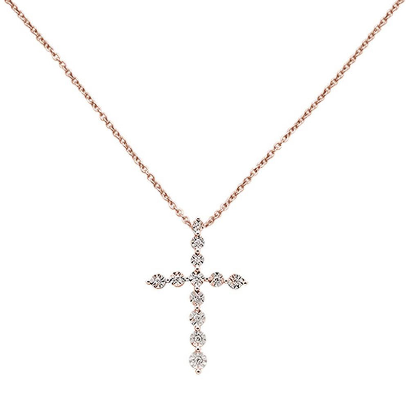 DIAMOND CLOSEOUT!  .08ct 14k Rose Gold Diamond Cross Pendant Necklace 18" Long