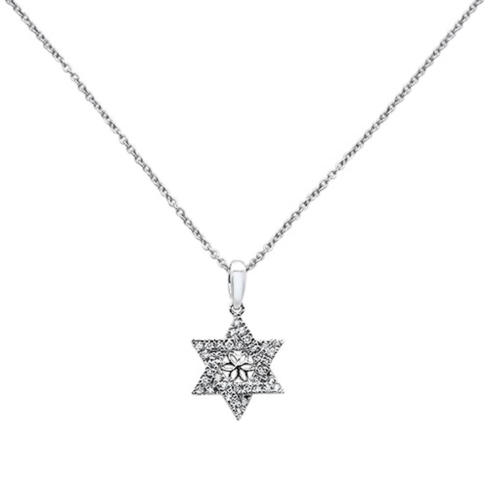 .14ct 14k White Gold Diamond Jewish Star of David Pendant Necklace 18" Long
