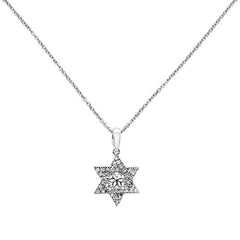 .14ct 14k White Gold Diamond Jewish Star of David Pendant Necklace 18" Long