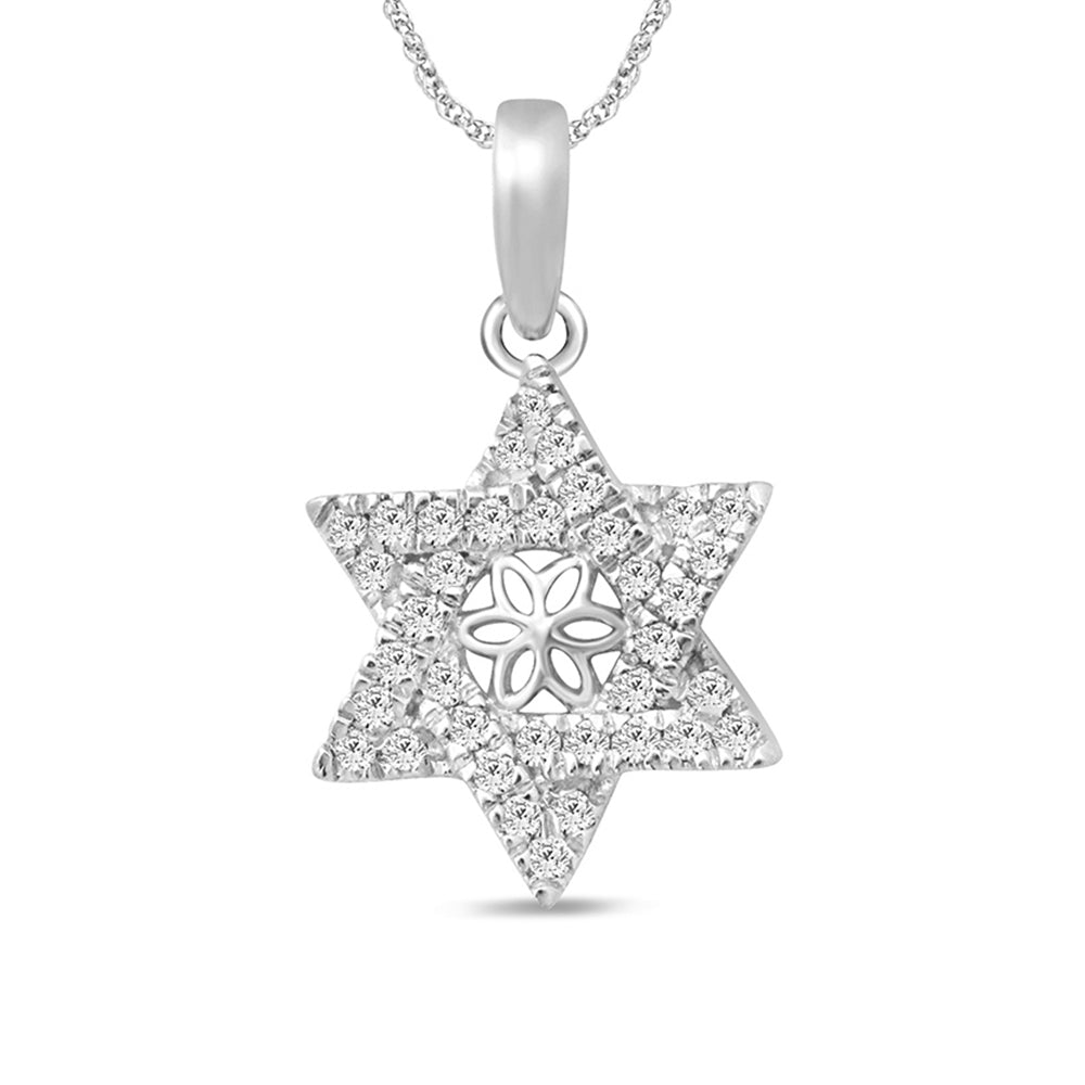 .14ct 14k White Gold Diamond Jewish Star of David Pendant Necklace 18" Long