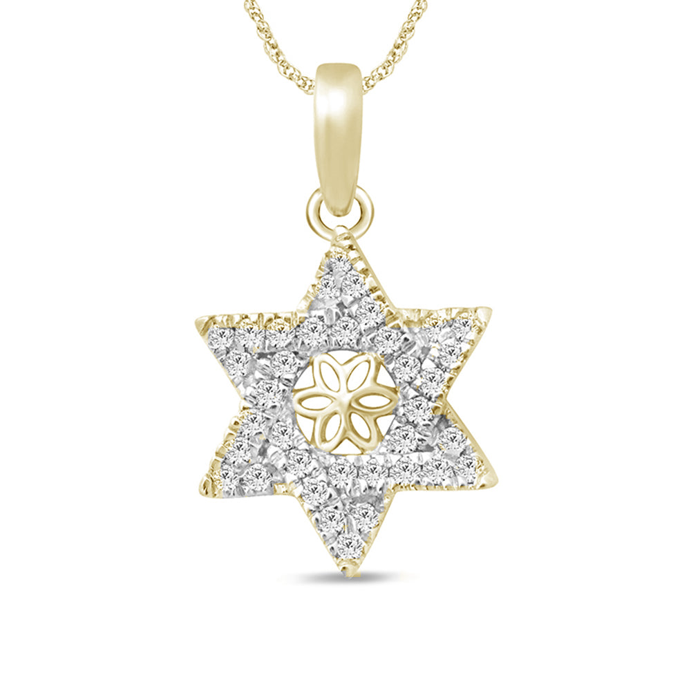 .14ct 14k Yellow Gold Jewish Star of David Diamond Pendant Necklace 18"