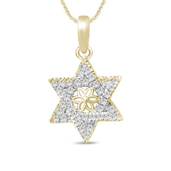 .14ct 14k Yellow Gold Jewish Star of David Diamond Pendant Necklace 18"