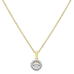 DIAMOND CLOSEOUT!  .03ct 14k Yellow Gold Dancing Diamond Solitaire Pendant Necklace 18"Long
