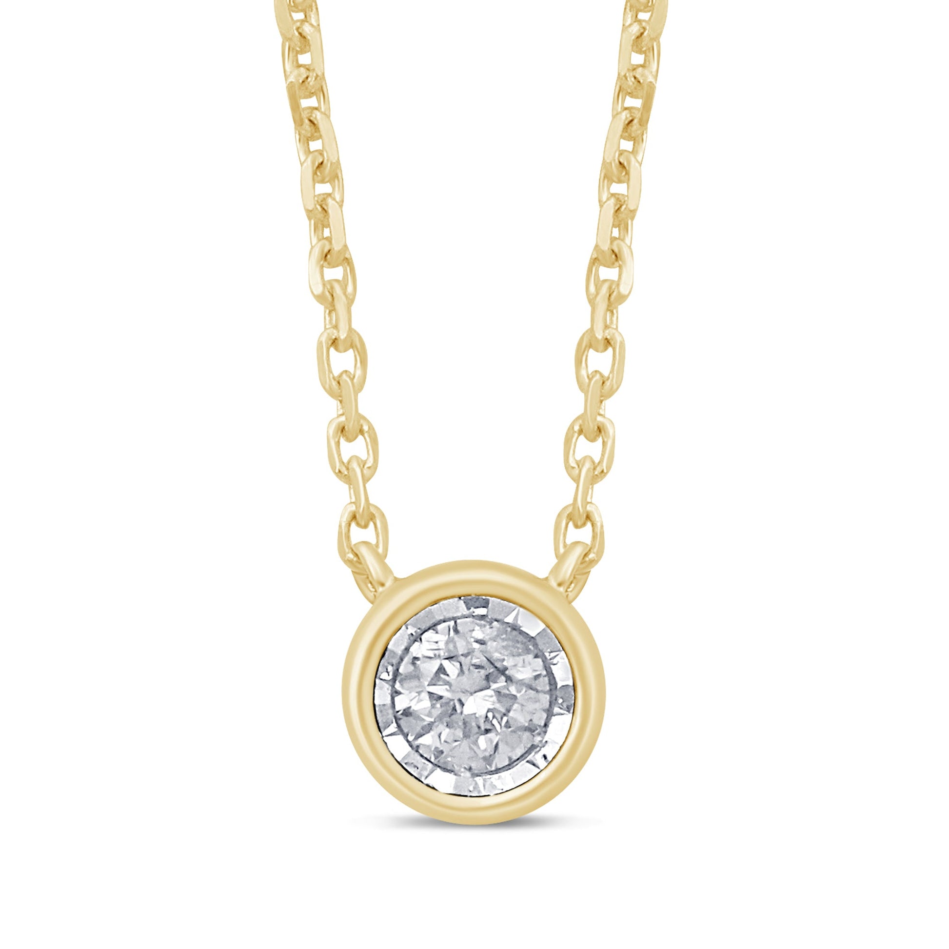 DIAMOND CLOSEOUT! .10ct 14k Yellow Gold Diamond Solitaire Drop Bezel Pendant Necklace 18"