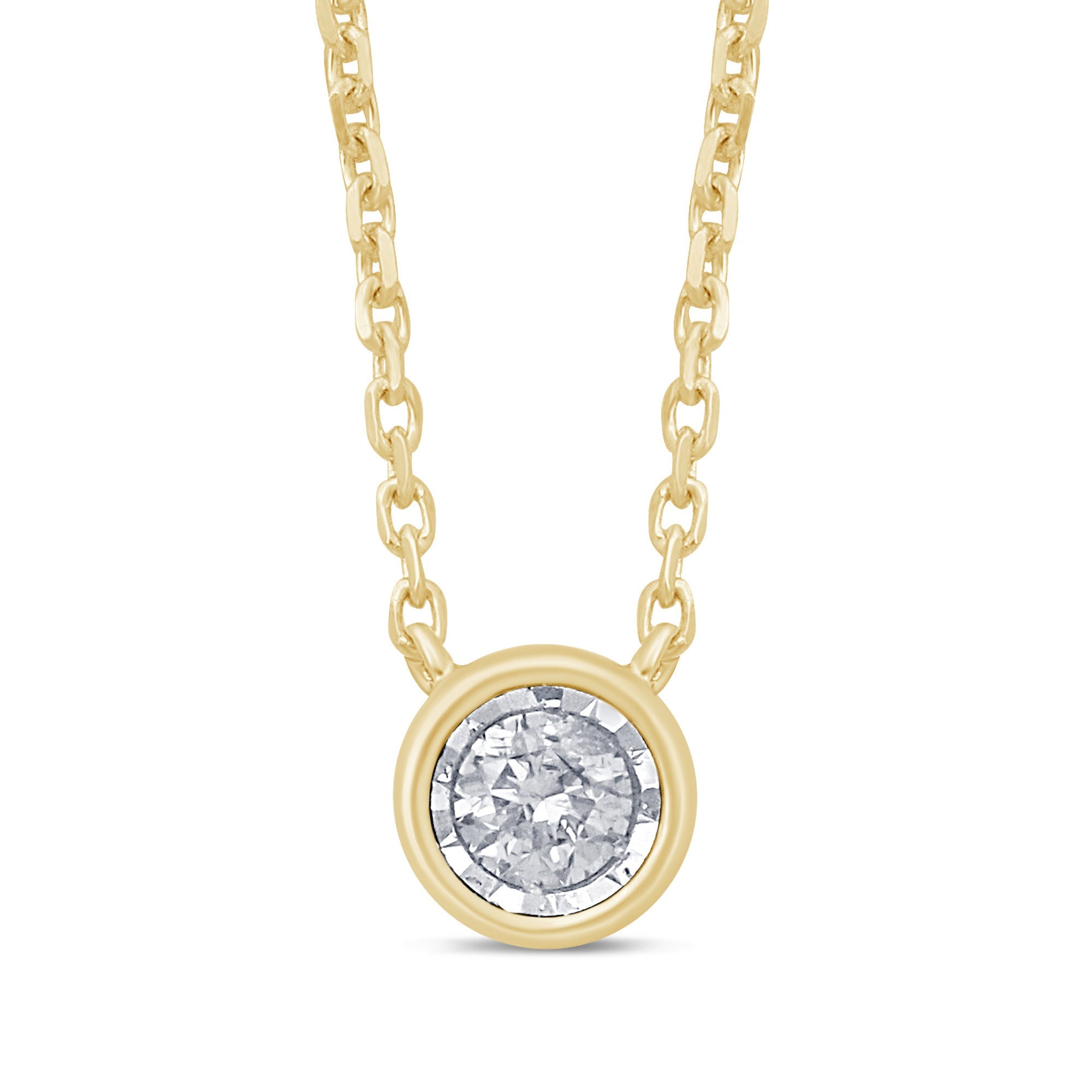DIAMOND CLOSEOUT! .10ct 14k Yellow Gold Diamond Solitaire Drop Bezel Pendant Necklace 18"