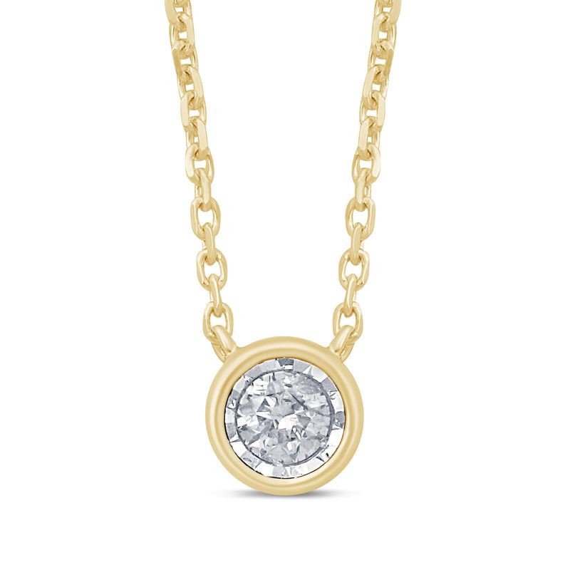 DIAMOND CLOSEOUT! .10ct 14k Yellow Gold Diamond Solitaire Drop Bezel Pendant Necklace 18"
