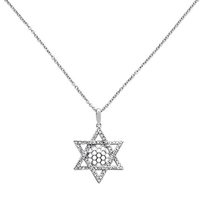 SPECIAL!.24ct 14k White Gold Diamond Jewish Star of David Pendant Necklace 18" Long
