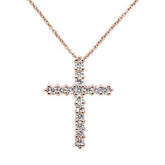 DIAMOND CLOSEOUT! .99cts 14k Rose Gold Diamond Cross Pendant Necklace 18" Long