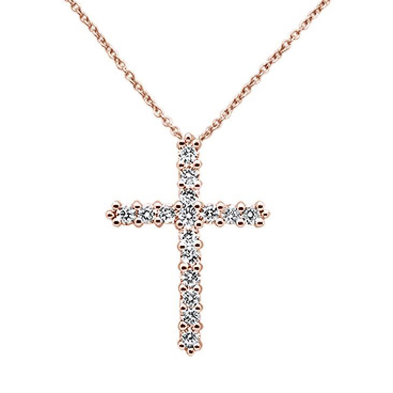DIAMOND CLOSEOUT! .99cts 14k Rose Gold Diamond Cross Pendant Necklace 18" Long