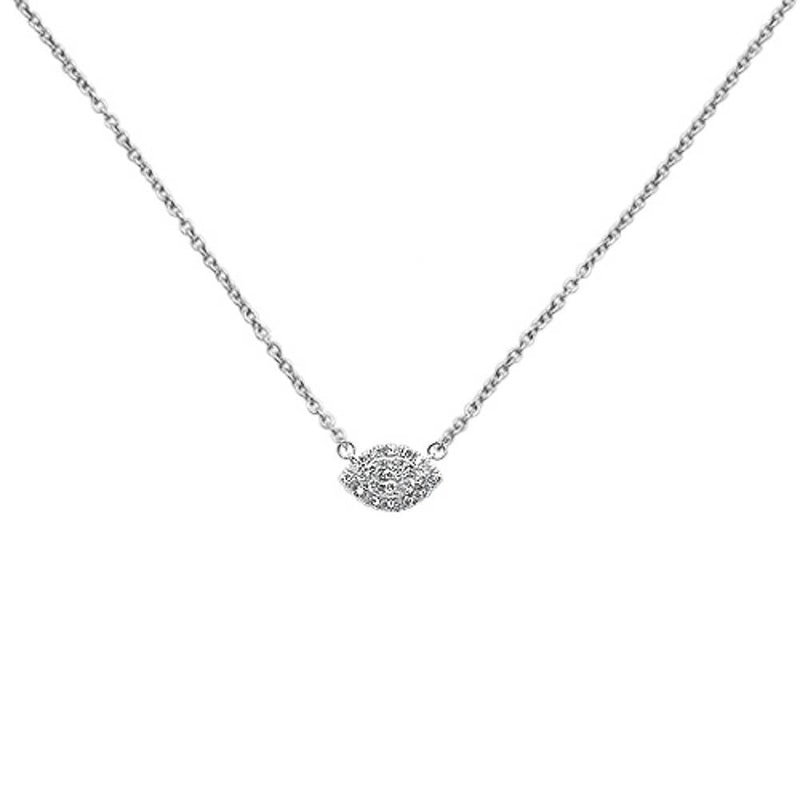 SPECIAL! .27ct 14k White Gold Diamond Evil Eye Chai Pendant Necklace 18" Long