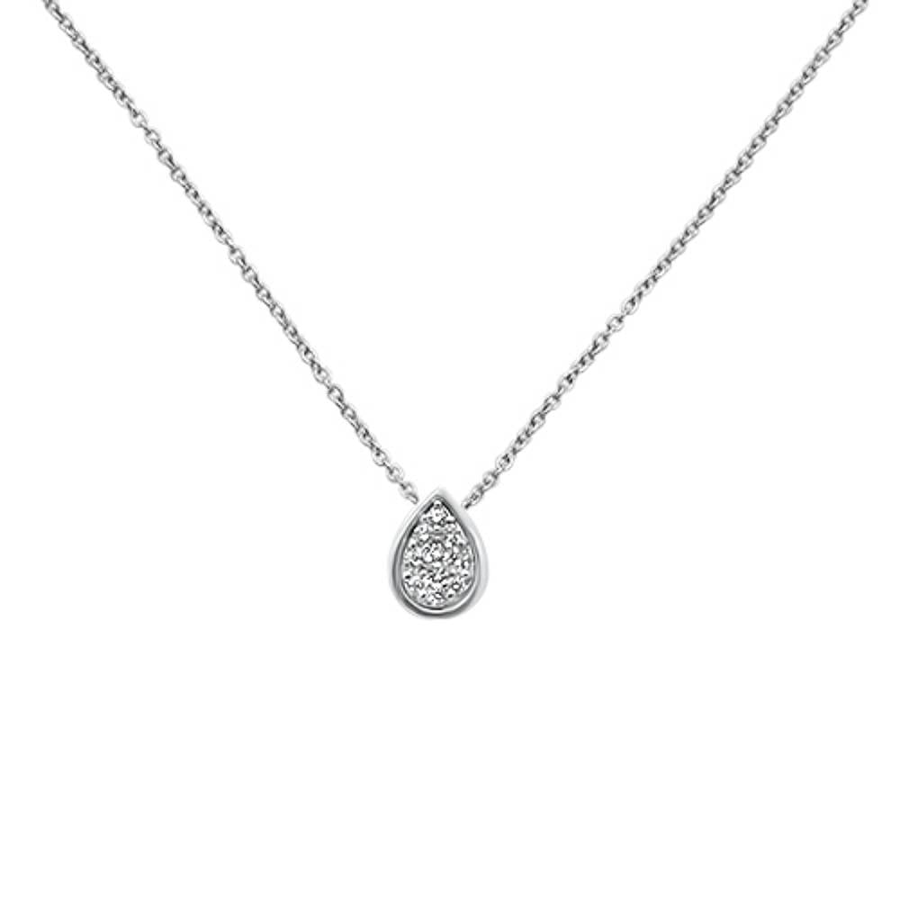 SPECIAL! .16ct 14k White Gold Diamond Pear Solitaire Pendant Necklace 18" Long