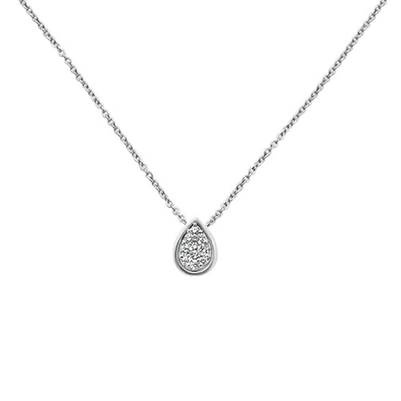 SPECIAL! .16ct 14k White Gold Diamond Pear Solitaire Pendant Necklace 18" Long