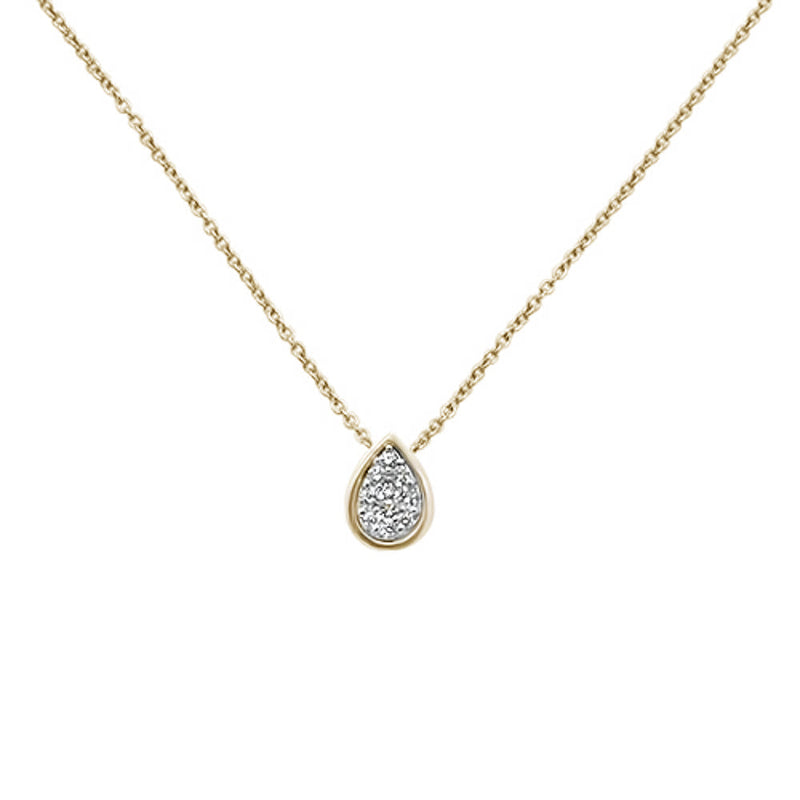 SPECIAL! .16ct 14k Yellow Gold Diamond Pear Solitaire Pendant Necklace 18" Long