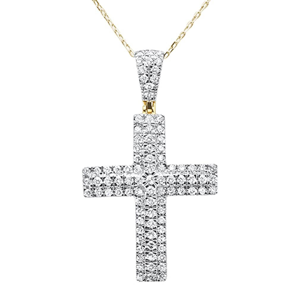 DIAMOND CLOSEOUT! .98ct 14k Yellow Gold Diamond Micro Pave Cross Pendant Necklace 18"