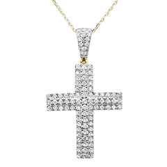 DIAMOND CLOSEOUT! .98ct 14k Yellow Gold Diamond Micro Pave Cross Pendant Necklace 18"