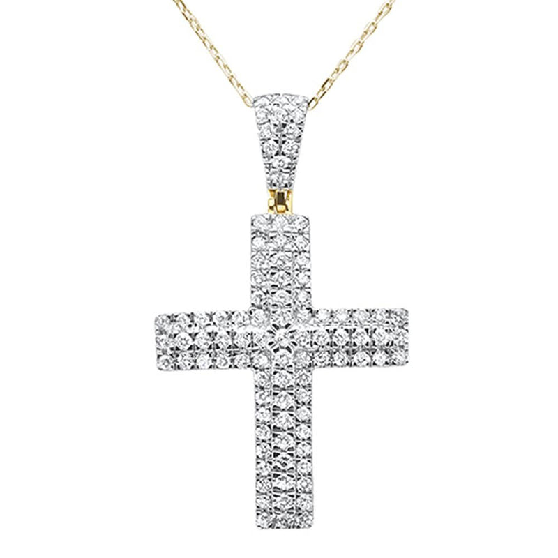 DIAMOND CLOSEOUT! .98ct 14k Yellow Gold Diamond Micro Pave Cross Pendant Necklace 18"