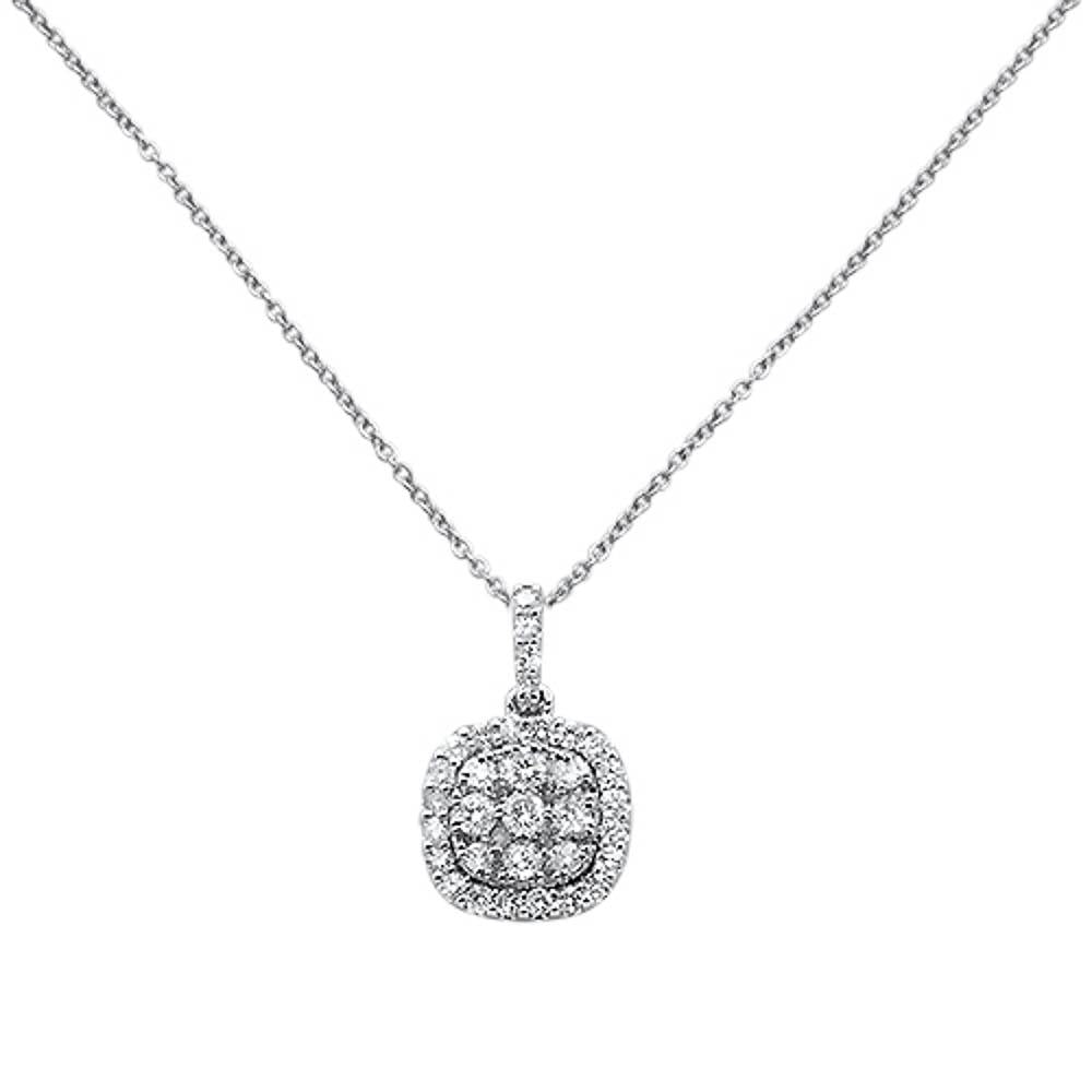 DIAMOND CLOSEOUT!  .51ct 14k White Gold Diamond Square Antique Pendant Necklace 18" Long