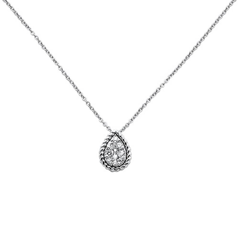 DIAMOND CLOSEOUT! .15ct 14k White Gold Diamond Pear Solitaire Pendant Necklace 18" Long