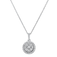 DIAMOND CLOSEOUT! .98ct 14k White Gold Round Halo Diamond Drop Pendant Necklace 18"Long