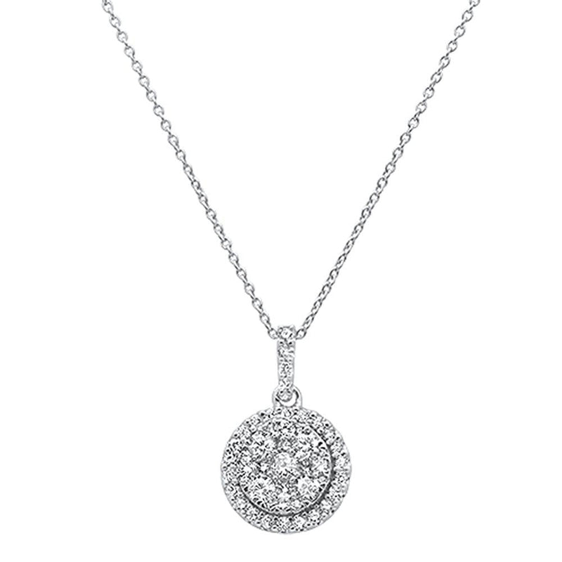 DIAMOND CLOSEOUT! .98ct 14k White Gold Round Halo Diamond Drop Pendant Necklace 18"Long